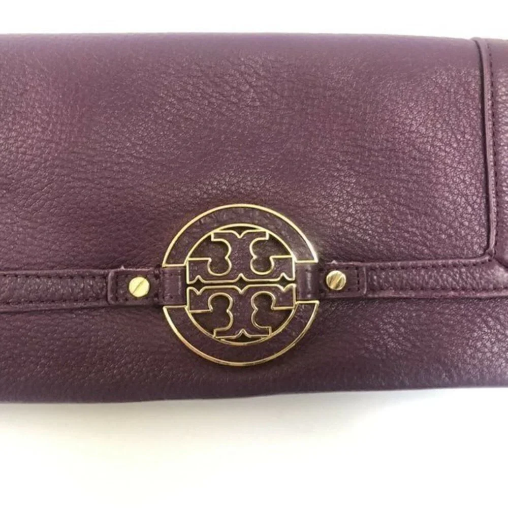 Tory Burch Handbag Purple Purse Leather ShoulderBag Clutch Tote